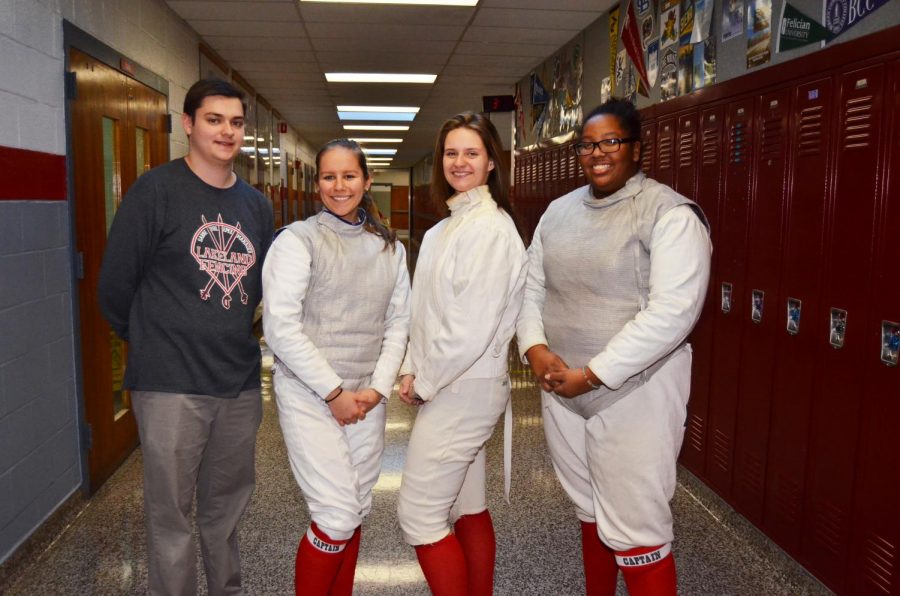 LRHS senior fencing team - manager Jeffrey Catt, Victoria Czaczkowsk, Nicole Knowles, and Saffire Olan.