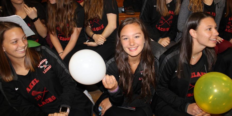 Lacrosse player Taylor Locke having fun at the Spring Pep Rally.