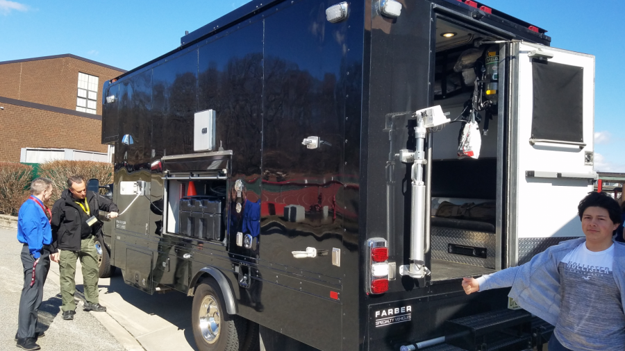 The presenters brought a mobile lab truck for students to tour.