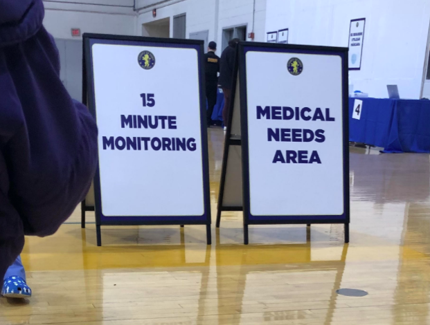Everyone who received the vaccination shot was required to sit for 15 minutes. Doctors and nurses walked around to monitor for any immediate side effects of the immunization.