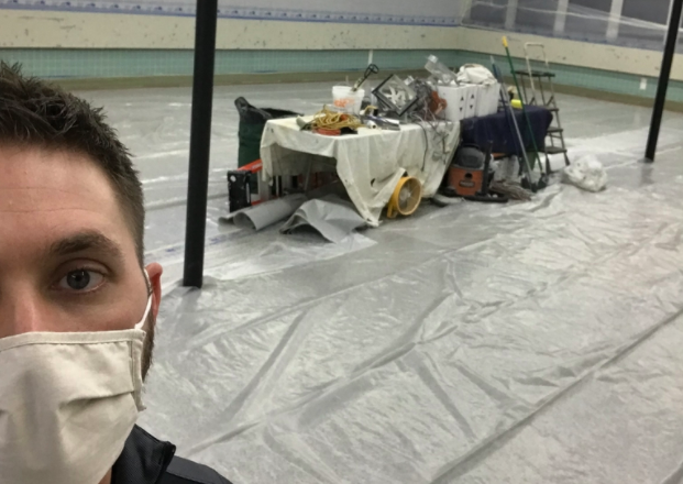 A famous Novak selfie in the cafeteria when the renovations first began in December.