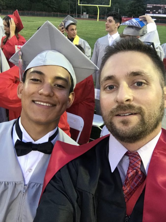 Mr. Novak with a former Lakeland graduate at graduation ceremony.
(Courtesy of Lakeland Regional Twitter)
