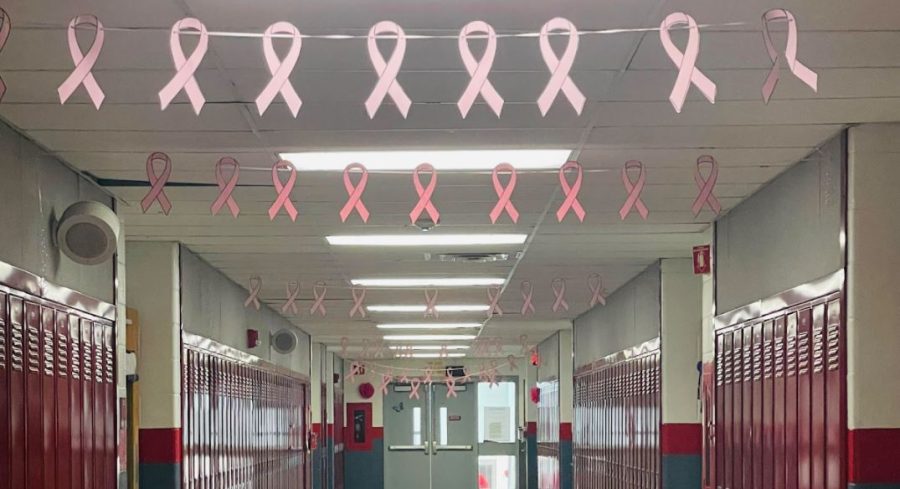 The 200s hallway got into the spirit and spread lots of Breast Cancer Awareness through their pink ribbon garland. 