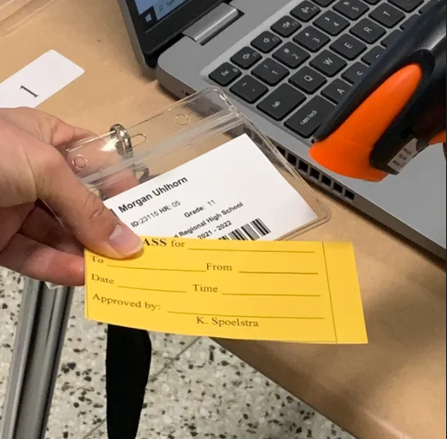 Trying to curb students wandering the halls, in order to leave the classroom, students need to have both their ID and hall pass.