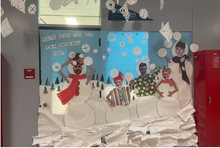 Not only did Mr. McCarney win the snowball fight, but he and his class were victorious in the schools door decorating competition too.