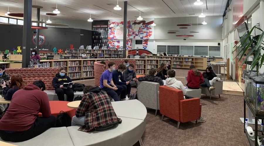 Study hall students flock to the new Media Center to find time to socialize with each other, work on group projects, or find a new space to complete homework. 