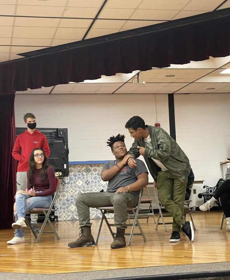Members of the cast doing some improv games in Drama Club to help them better get into character for the The Wedding Singer.
