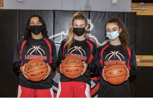 Seniors Rolanda Alvarado, Emily Rod, and Cameron Unger beaming to be a part of LRHS’s girls basketball team.
