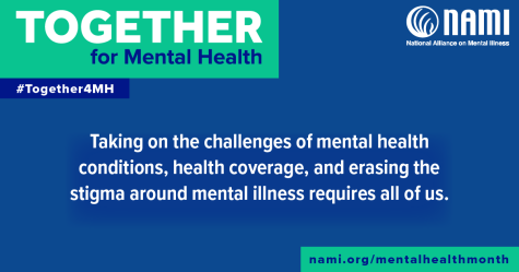 Together in Mental Health is this years Mental Health Awareness Month theme. Facing a mental health illness, like suicide, is something society must do as a team to break the stigma. 