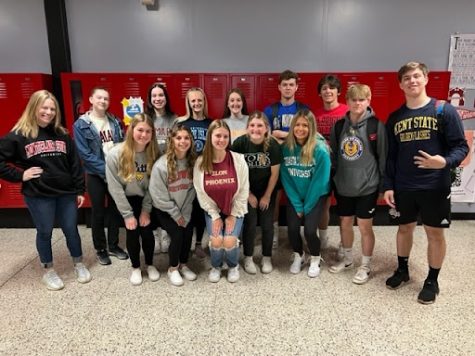 Some of this year’s seniors excitedly representing their colleges to celebrate National Decision Day.