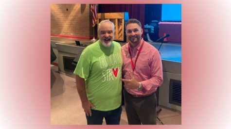Superintendent of Curriculum and Instruction Michael Novak poses with professional development guest speaker Gerry Brooks, who inspired both administration and staff to work together to create a welcoming environment that fosters respect and understanding.