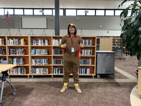 Spotted: Mr. Chouljian starting his day as a turkey in the Media Center.