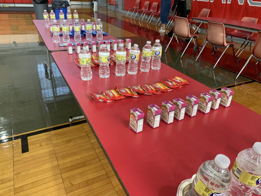 An array of snacks and drinks provided to keep student’s blood sugar and energy up after donating blood for those in need.