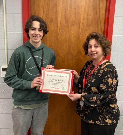 Noah Bulleri awarded the Rensselaer Medalist by his counselor Ms. Ross.