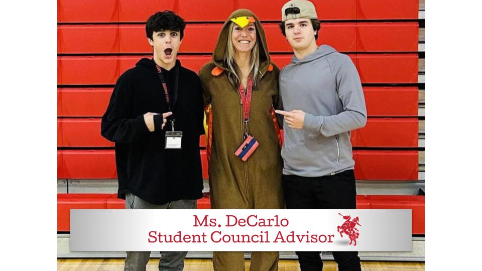 Ms. Nicole DeCarlo, pictured here after winning the Student Council sponsored Turk-a-Teacher raffle, 
Annual Turk-a-Teacher raffle has taken over as advisor to the organization. 