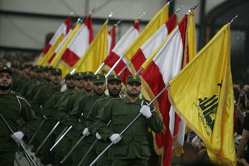 Hezbollah fighters at a ceremony.