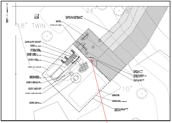 Figure 1: This map depicts the plans for the location of where the cell tower will be built. The property will be fenced in with an awareness sign posted at the access gate.