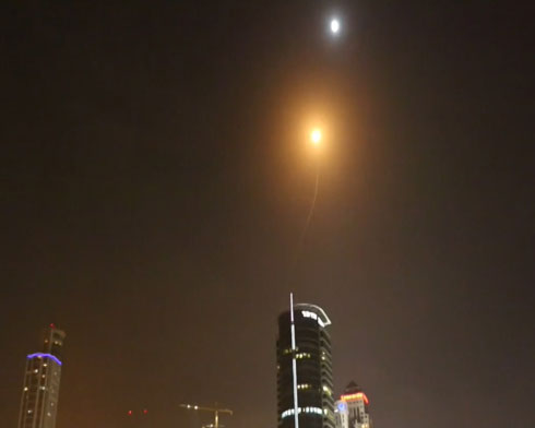 The Iron Dome system intercepts a Gaza rocket above Tel-Aviv in 2014. 

By Israel Defense Forces from Israel - Operation Protective Edge (CC BY 2.0)