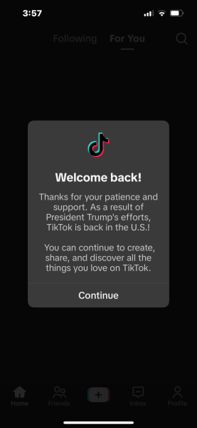 This message popped up once you opened TikTok when the app was brought back.