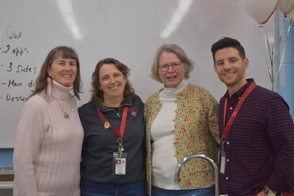 Staff members new and old came together to congratulate Ms. Ferguson for her very well deserved reward including retired science teachers Ms. Lorraine Nangle (right of Ms. Ferg) and Ms. Barbara Ziegler (left of Ms. Ferg), as well as current science teacher Mr. Kelly (left).

(LRHS)