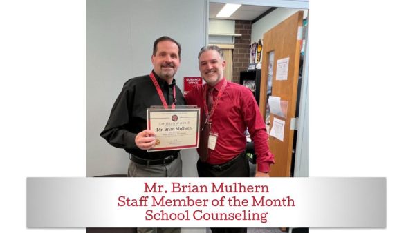 Mr. Mulher (R), pictured here with Dr. Conway, is January’s Staff Member of the Month for School Counseling. 

(LRHS)