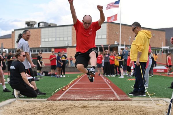 One of Lakeland's athletes, Declan Buonomo, doing the long jump.

(LRHS)