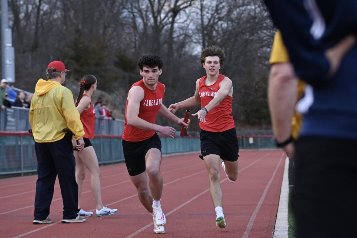 Juniors Zachary Post and Cooper Andersen running the 4x400 meter relay at home meet.

(LRHS)