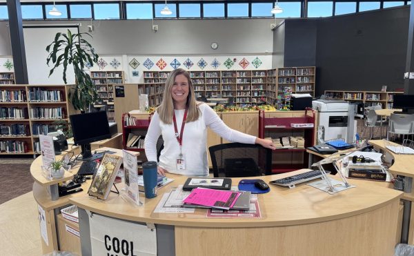 Ms. Spoelstra takes on a new role and welcomes students to the Media Center. 
Photo courtesy of Lancer Ledger staff