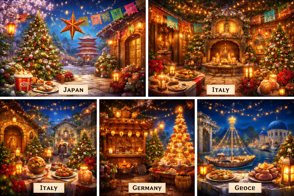 Holiday traditions around the world. 

Courtesy of OpenAI