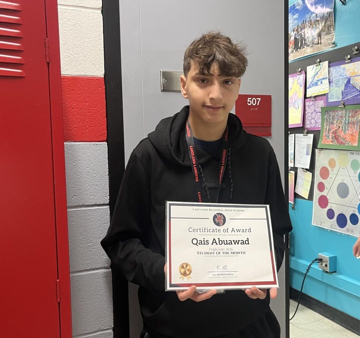 Sophomore Qais Abuwad was selected by math teacher Mr. Brian Brzozowski as Student of the Month. 

Photo courtesy of Ava Radice